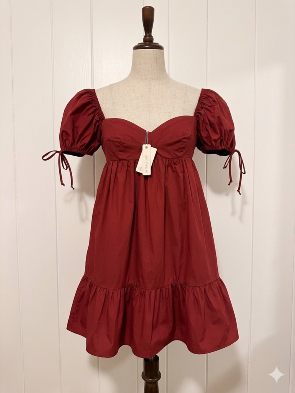 Olivaceous Rust Red Puff Sleeve Mini Dress